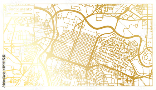 Sacramento USA City Map in Retro Style in Golden Color. Outline Map.