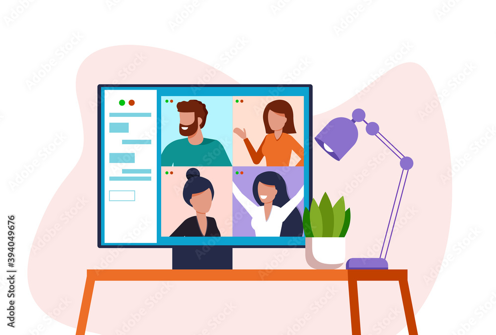 Computer with a group of people doing video conference. Online meeting via group call. Remote work because of coronavirus. Computer with a group of people doing video conference. Online meeting via group call. Remote work because of coronavirus.