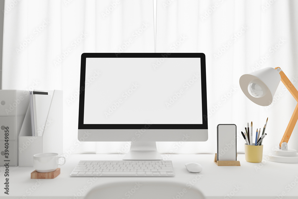 Workspace with mockup blank screen laptop computer. Workspace with mockup blank screen laptop computer.