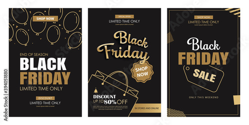 Black friday sale ads banner gold and black color background template. Use for cover, card, flyer, coupon, voucher, poster and all media.