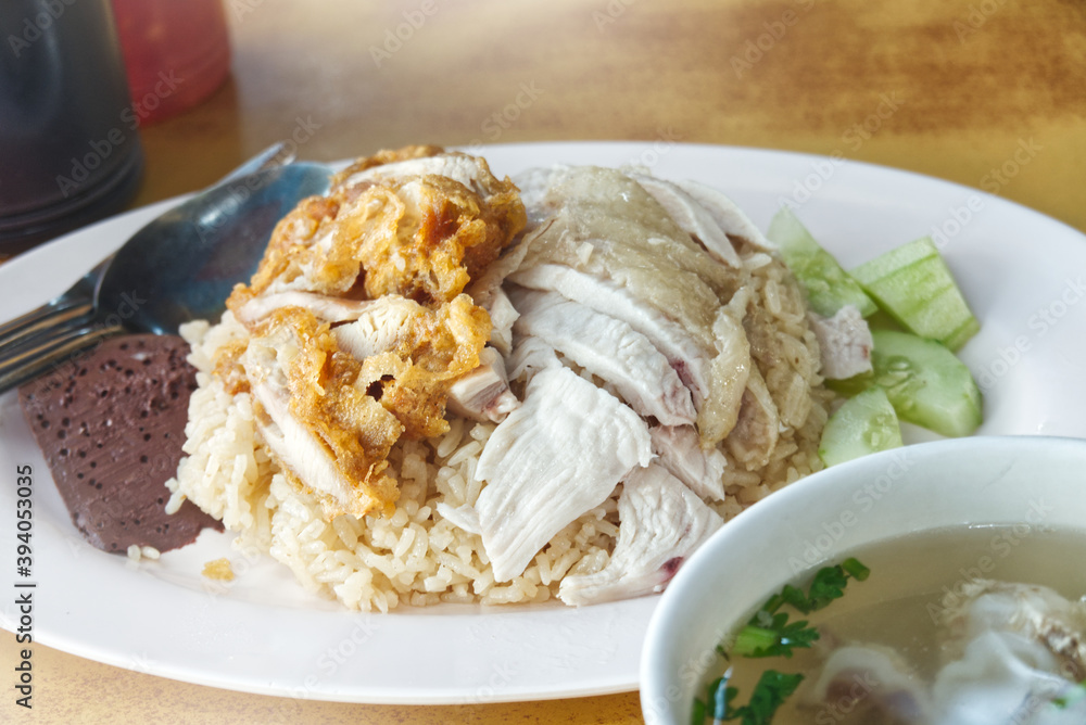 Chicken Rice and Soup, a popular food eaten in Thailand and sold in restaurants. Chicken Rice and Soup, a popular food eaten in Thailand and sold in restaurants.