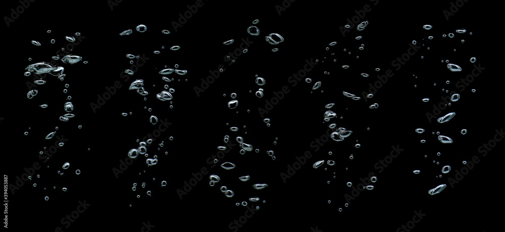 Obraz premium collection water bubble white oxygen air, in underwater clear liquid with bubbles flowing up on the water surface, isolated on a black background