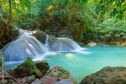 Erawan Waterfall, Kanchanaburi Province Thailand, natural waterfalls, beautiful green forests,