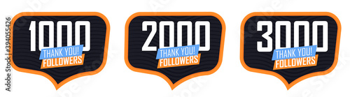 Set of Followers thank you banners design template, graphic icons for social media, vector illustration.