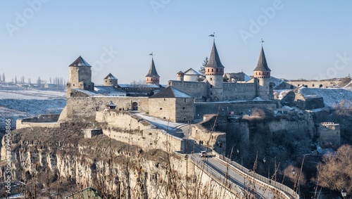 Kamianets-Podilskyi fortress on a sunny winter morning