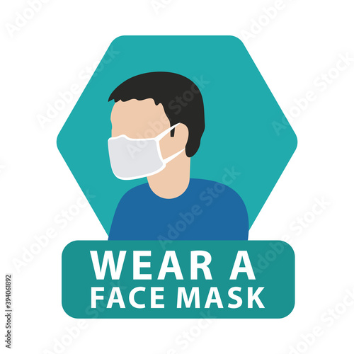 man wearing mask advertise label isolated icon