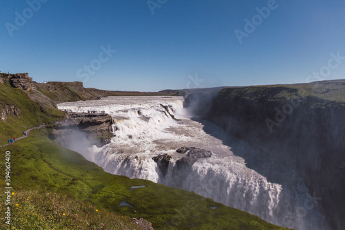 Waterfall in beautiful green Iceland