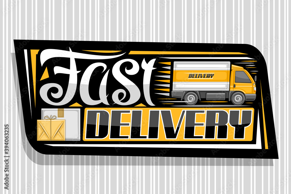 Vector logo for Fast Delivery, dark decorative sign board with ...