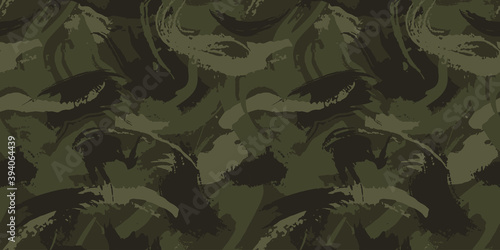 Abstract grunge camouflage, seamless  texture, military camouflage pattern, Army or hunting green camo clothes. Camouflage wallpaper for textile and fabric. Fashion camo style. Vector photo