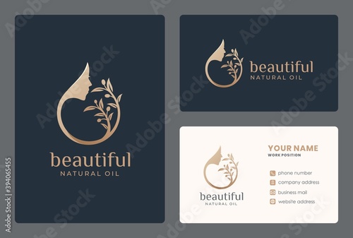 elegant olive oil / woman face logo design with business card template.