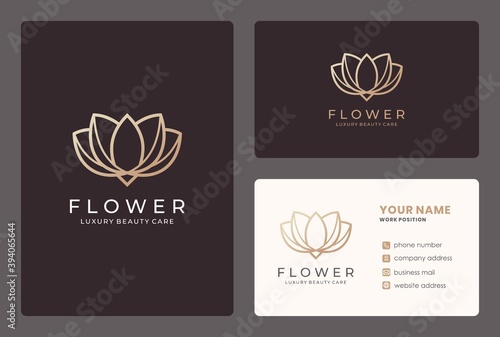monogram lotus logo design with business card template.