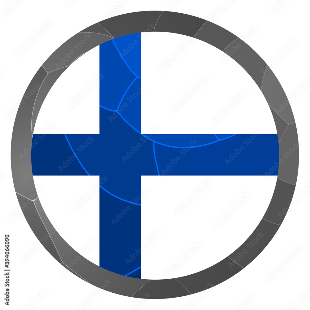 Fototapeta premium Glass light ball with flag of Finland. Round sphere, template icon. Finnish national symbol. Glossy realistic ball, 3D abstract vector illustration highlighted on a white background. Big bubble.