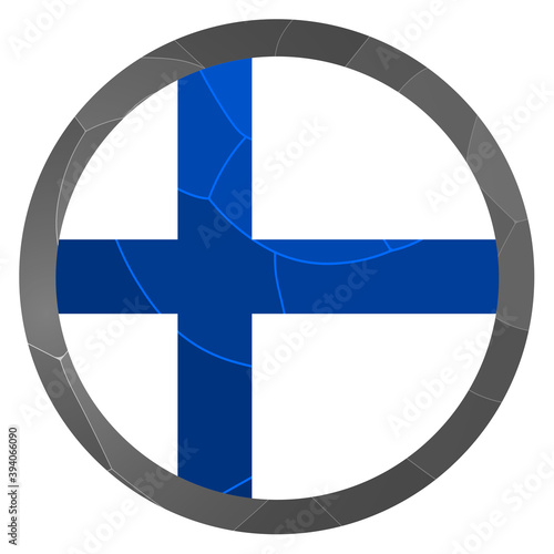 Glass light ball with flag of Finland. Round sphere, template icon. Finnish national symbol. Glossy realistic ball, 3D abstract vector illustration highlighted on a white background. Big bubble.
