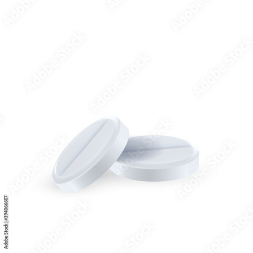 Pills Pharmacy Medical Treatment Product Vector. Pills Drug For Flu Ill Or High Temperature Treat. Medicine Pharmacy Aspirin, Cure And Prevent Tablets Template Realistic 3d Illustration