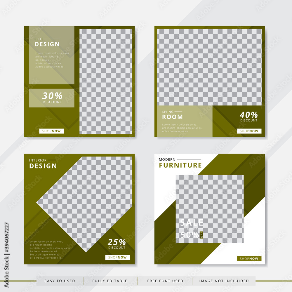 Set modern square editable banner template. Minimalist design. Suitable for social media post and web. Vector illustration with photo college.