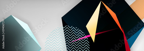 Low poly 3d geometric shapes, minimal abstract background. Vector illustrations for covers, banners, flyers and posters and other