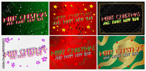 Collection of Christmes cards with border, stars, and abstract lines.