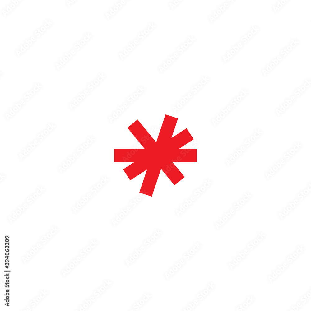 Obraz premium red hand drawn asterisk footnote icon. Flat icon of lopsided footnote isolated on white background.