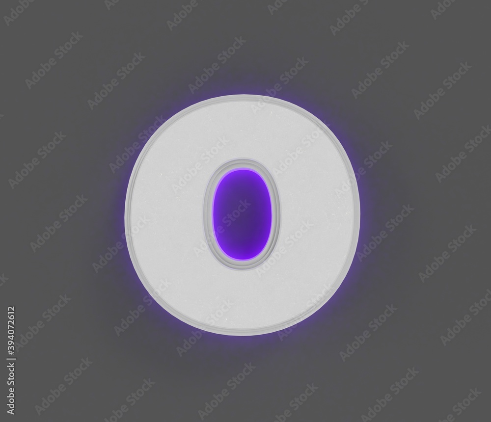 Grey concrete font with purple backlight - letter O isolated on dark grey, 3D illustration of symbols Grey concrete font with purple backlight - letter O isolated on dark grey, 3D illustration of symbols