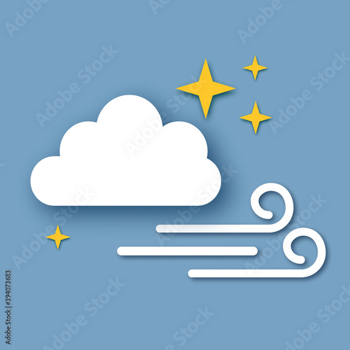 Night sky with windy sky.Stars. Paper cut Weather.