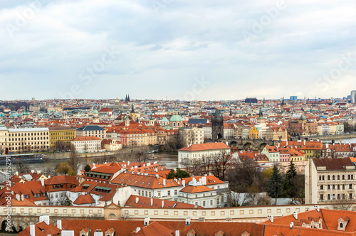  Beautiful Prague cityscape. Prague red roofs.