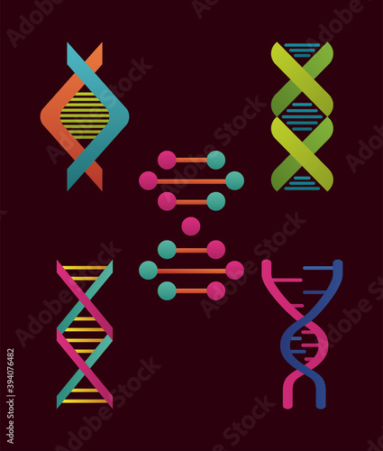 five dna molecules structures set icons