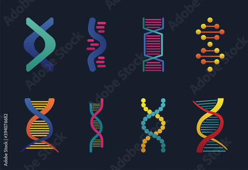 eight dna molecules structures set icons