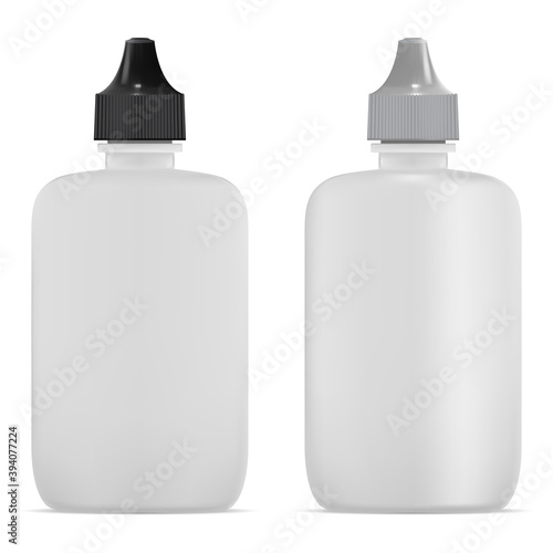 Nasal spray bottle. Eye drop tube mockup vector blank. Nozzle decognestant plastic aerosol tube. Flu cold product dropper container illustration template. Sinus remedy mist sprayer mock up