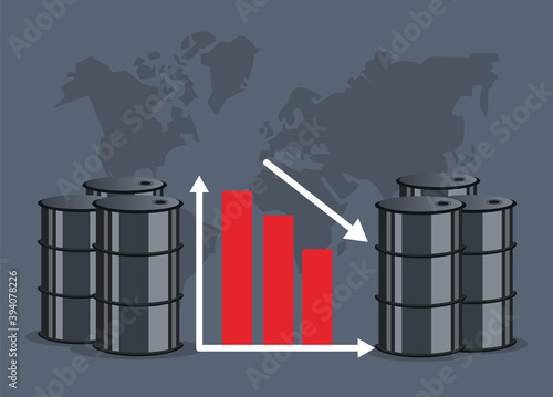 oil price graphic with barrels and statistics bars