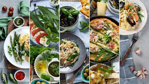 Collage of Italian food ingredients.
