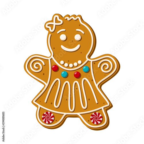 Christmas cookies in the shape of a gingerbread woman.Festive homemade sweets on a white background. Vector illustration