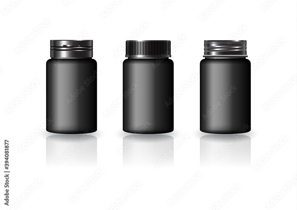 Black round supplements, medicine bottle (3 styles black lid) for beauty or healthy product. Black round supplements, medicine bottle (3 styles black lid) for beauty or healthy product.