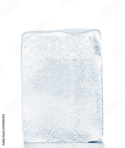 Crystal clear, textured, natural ice block, on white background. © stone36