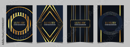Set luxury VIP premium cover layout design template with blue navy and gold line. Abstract vector a4 graphic can use Product Package, Annual report, Business brochure , wedding invitation, card, flyer