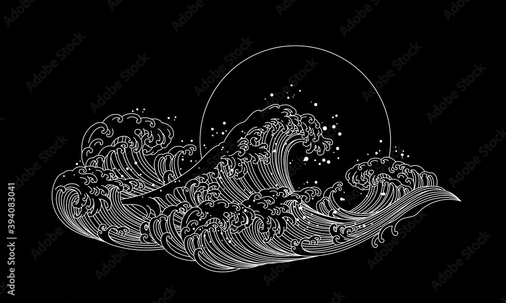 Japan wave ocean vector illustration. Asia and oriental traditional