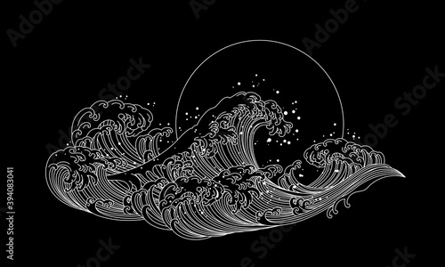 Japan wave ocean vector illustration. Asia and oriental traditional line art design.