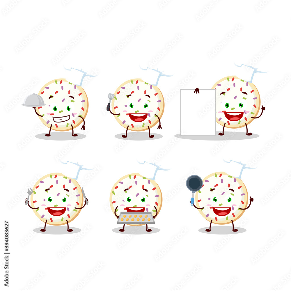 Cartoon character of sugar cookies with various chef emoticons Cartoon character of sugar cookies with various chef emoticons