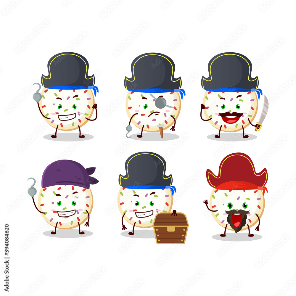 Cartoon character of sugar cookies with various pirates emoticons Cartoon character of sugar cookies with various pirates emoticons