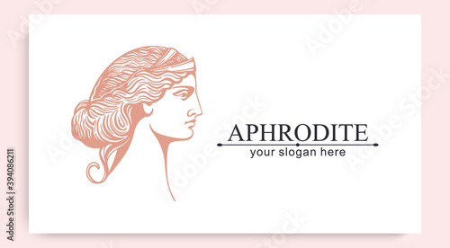 Aphrodite or Venus. Woman face logo. Emblem for a beauty or yoga salon. Style of harmony and beauty. Vector illustration