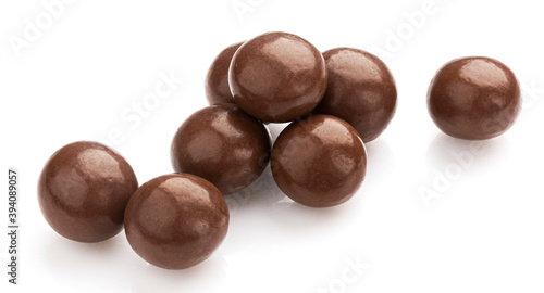 Homemade cocoa balls, chocolate dragee isolated on white background