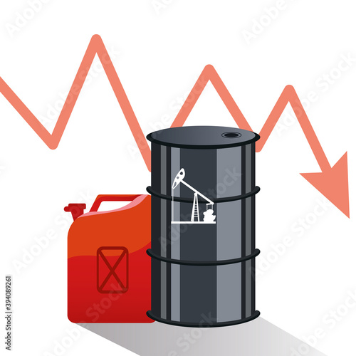 oil price graphic with barrel and statistics arrow