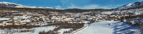 Snowy panoramic view of the town of Huerta de Arriba in Burgos
