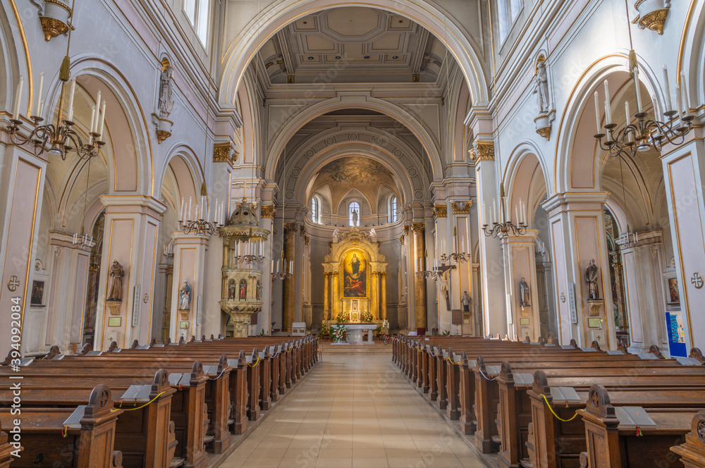 VIENNA, AUSTIRA - OCTOBER 22, 2020: The nave of church St. John the Evangelist.