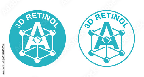 3D retinol skin moisturizing ingredient icon - pictogram with vitamin A and molecular cell for cosmetics production