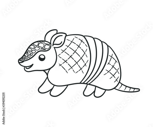 Happy armadillo cartoon outline vector illustration. Cute animal character design, coloring page for kids.
