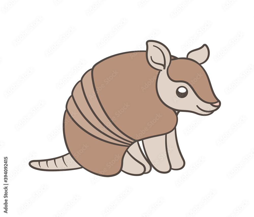 Fototapeta premium Armadillo sitting and smiling cartoon vector illustration simple version. Cute animal character design for kids.