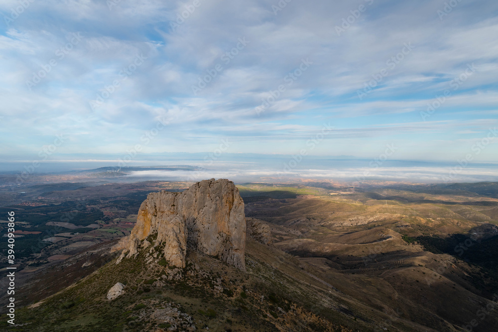 View of the Aragonese plains surrounding Moncayo from the Peñas de Herrera during sunset, in Aragon, Spain