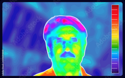 Vector graphic of Thermographic image of a man face showing different temperatures in a range of colors. Medical thermal imaging of human male face. infrared color. infrared color scale. vector EPS10.
