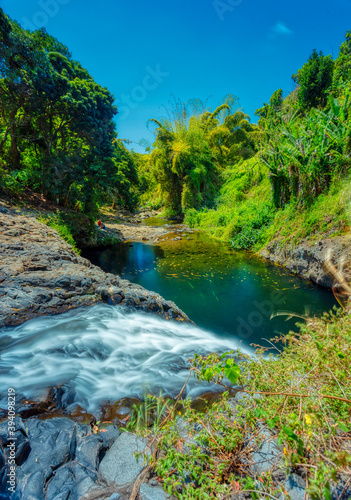 The Cascade Délices and its freshwater basin are located on the heights of Quartier-Français, between Sainte-Suzanne and Saint-André in eastern Reunion Island