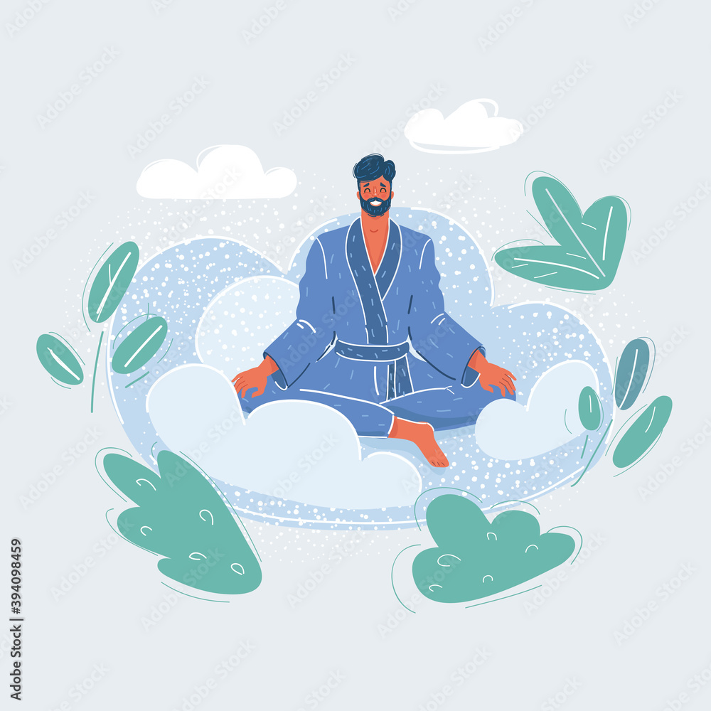Vector illustration of man sitting on the cloud and relaxing.